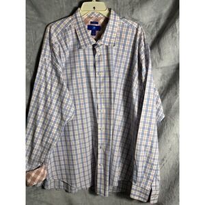 Egara‎ Mens 3X Non-Iron Classic Fit Shirt Blue Plaid 100% Cotton Long Sleeve